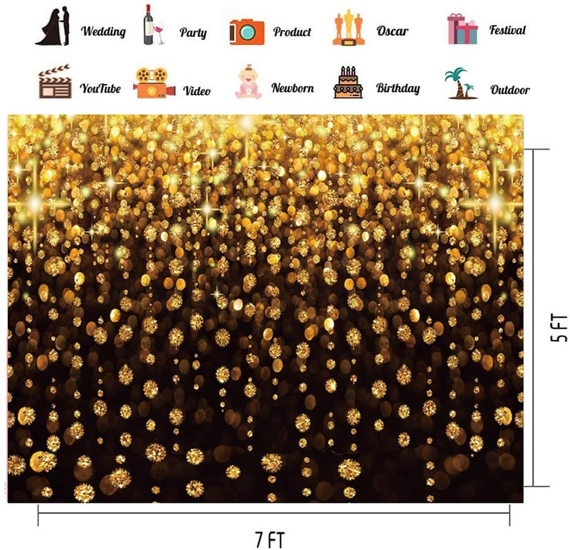 CHAIYA 7x5ft Gold Glitter Backdrop Curtain Black Gold Bokeh Photo Booth Background for Prom Graduation, Wedding, Bridal Shower, New Years Eve, New Year Party Backdrop - Image 3